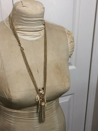 Sarah Coventry " Gold Tone Tassel” Necklace Vtg 12 Chains 18” Long Multi - Clasp