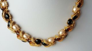 Vintage Jewellery Signed Monet Goldtone,  Black And Amber Coloured Necklace