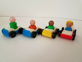 Toy Little People Vintage Fisher Price 4 Garage Cars & Drivers Colored Vehicles