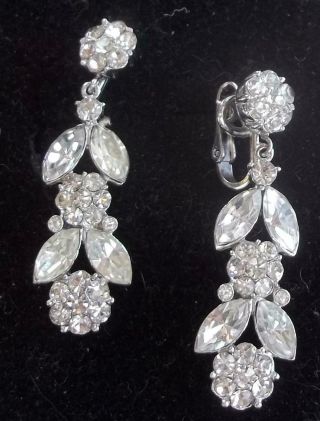 Trifari Vintage Earrings Haute Couture Ice Rhinestone Flower Chandeliers