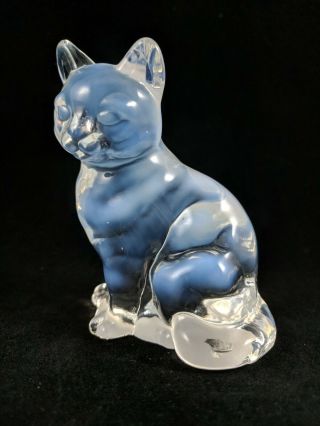 Vtg Fenton Glass Clear And White Opalescent Sitting Cat Figurine Paperweight 4 "