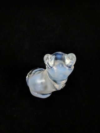 Vtg Fenton Glass Clear and White Opalescent Sitting CAT Figurine Paperweight 4 