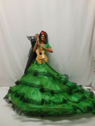 Vtg Marin Chiclana Doll Spanish Dancer Green Dress Guitar Sitting