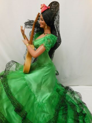 VTG Marin Chiclana Doll Spanish Dancer Green Dress Guitar Sitting 2