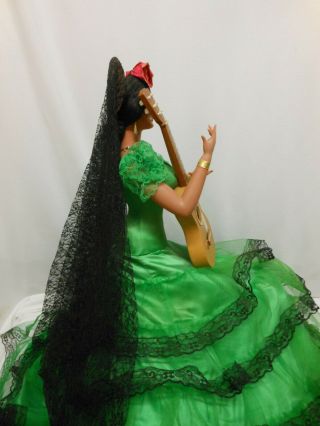 VTG Marin Chiclana Doll Spanish Dancer Green Dress Guitar Sitting 4
