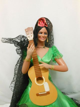 VTG Marin Chiclana Doll Spanish Dancer Green Dress Guitar Sitting 5