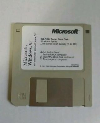 Microsoft Windows 95 Cd - Rom Setup Boot Disk 1.  44mb