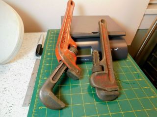 Vtg.  Ridgid Off - Set Jaw No.  E12 Pipe Wrench & Ritco Tool 10 " Regular Pipe Wrench