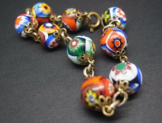 Vintage Deco Moretti Venetian Murano Millefiori Glass Trade Beads Wired Bracelet