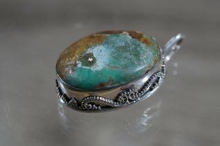 Vintage Hand Crafted Sterling Silver Turquoise Pendant 1 1/8 " Long