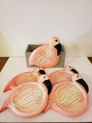Vintage Hand Painted Flamingo Coasters Set Of 4