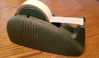 Vintage Green Scotch Art Deco Tape Dispenser Whale Tail Cast Iron Industrial 4