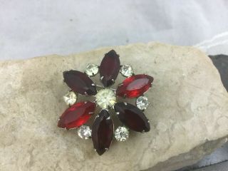 Vintage Silver Tone Flower Brooch Pin Large Teardrop Ruby Red Clear Rhinestones 4