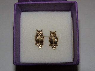 Pretty Vintage 9ct Gold Owl Stud Earrings