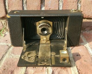 Antique 1910 Ansco 3a Folding Buster Brown Camera Tb Actus Lens Film 18a/18b