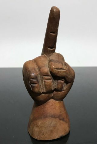 Vtg Carved Wood Fist Middle Finger Hand Flip Miniature Figurine