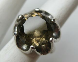 Fine Vintage Taxco Mexican Sterling Silver 7ct Smoky Topaz Gemstone Ring Sz 6.  5