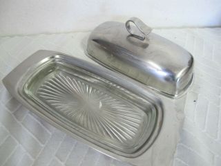 Vintage Stainless Steel Butter Dish With Glass Insert