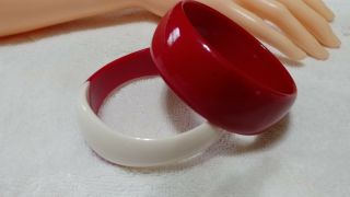 Vintage 2 pc.  Red and White Striped,  Lucite Bangle Bracelet 3