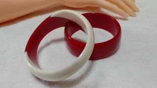 Vintage 2 pc.  Red and White Striped,  Lucite Bangle Bracelet 4