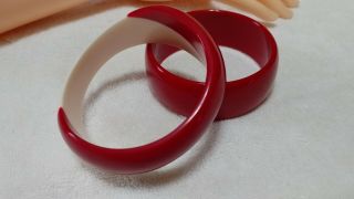Vintage 2 pc.  Red and White Striped,  Lucite Bangle Bracelet 5