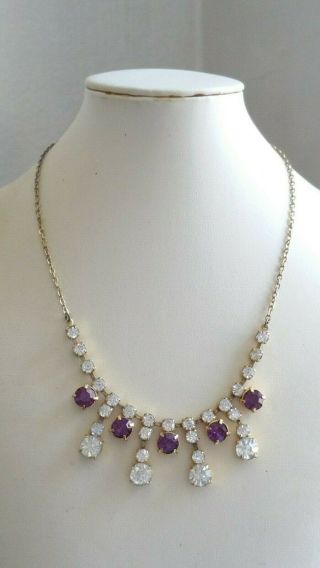 Czech Vintage Sparkly Clear And Purple Rhinestone Necklace 2