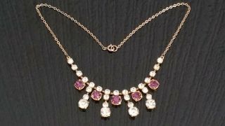 Czech Vintage Sparkly Clear And Purple Rhinestone Necklace 3