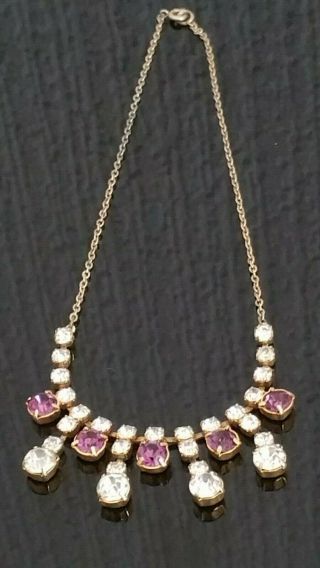 Czech Vintage Sparkly Clear And Purple Rhinestone Necklace 4