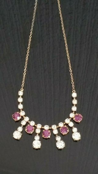 Czech Vintage Sparkly Clear And Purple Rhinestone Necklace 5