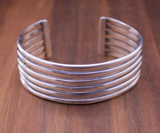 Vintage Ati Mexico " Stacked 6 Wire " 24mm Cuff Bracelet Sterling Silver Size 7 "