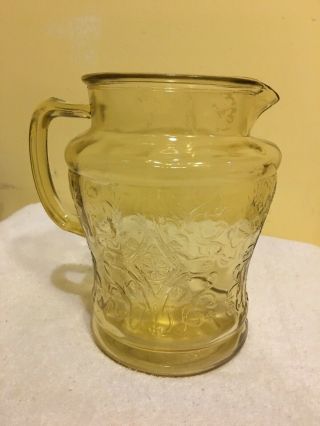 Federal Madrid Pitcher Amber Yellow Depression Glass Vintage 60 Oz