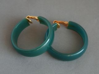 Pair Vintage Bakelite Hoop Clip Earrings Semi Translucent Blue Color