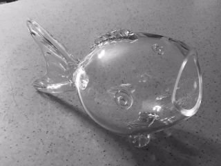 Large 14” Vintage Mid Century Modern Clear Art Glass Big Fish Bowl Blown Decor