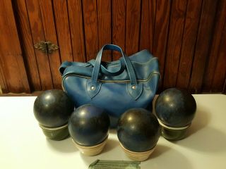 Vintage Candlepin Bowling Balls Black/blue Swirl Set Of 4 Usa 2lbs 5.  2oz