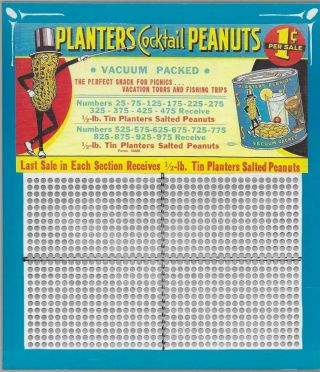 Vintage One Cent Planters Cocktail Peanuts Punch Board 8.  5x9.  5 " Hard To Find
