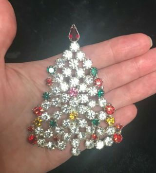 Vintage Large Rhinestone Christmas Tree Brooch Pin Estate Costume Jewelry