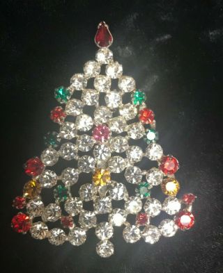 Vintage large rhinestone Christmas tree brooch pin Estate costume jewelry 4