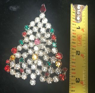 Vintage large rhinestone Christmas tree brooch pin Estate costume jewelry 5