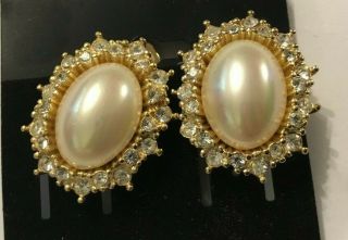 Vintage Christian Dior Germany Faux Pearl And Rhinestone Earrings
