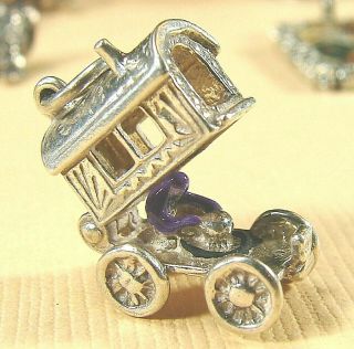 Vtg STERLING Silver Fortune Teller w Crystal Ball in Wagon CHARM OPENS & Picture 2