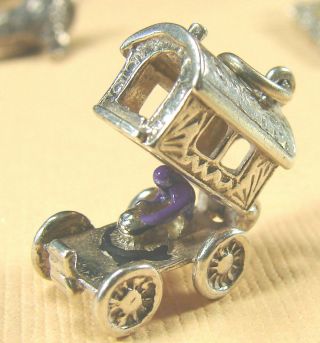 Vtg STERLING Silver Fortune Teller w Crystal Ball in Wagon CHARM OPENS & Picture 3