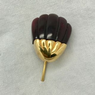 Vintage Crown Trifari Dark Red Lucite Shell Stick Pin Gold Tone 3 "