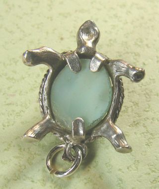 Vintage English Sterling Silver Turtle with Light Jade Green Gem set Shell Charm 3