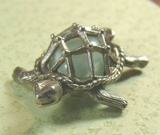 Vintage English Sterling Silver Turtle with Light Jade Green Gem set Shell Charm 4