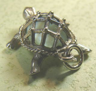 Vintage English Sterling Silver Turtle with Light Jade Green Gem set Shell Charm 5
