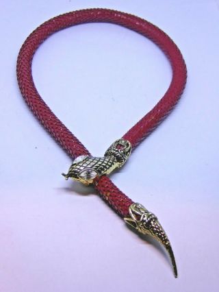 Vintage Red Painted Metal Snake Necklace / Choker