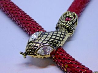 Vintage Red Painted Metal Snake Necklace / Choker 2