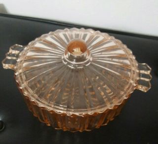 Vintage Pink Depression Glass Candy Dish/Powder Vanity box With Lid & Handles 2