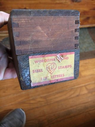 Vintage Worcester 28 Piece Steel Metal Punch Letter & Stamping Kit Box Set 1/8” 7