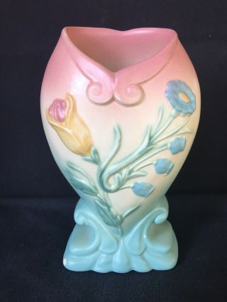 Vintage Hull Pottery Bow Knot Flower Vase B - 3 - 6 1/2” Pastel Pink & Blue